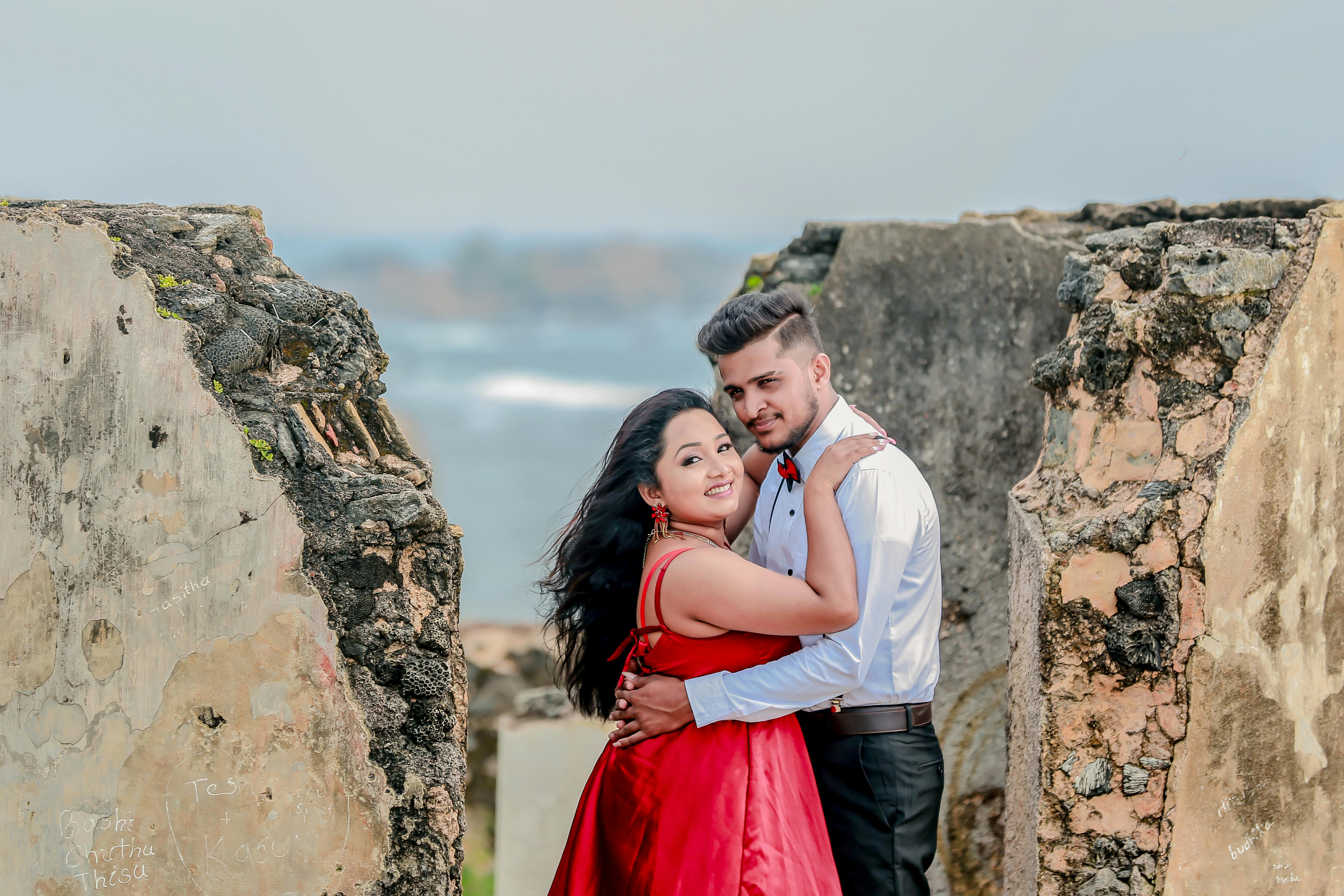 Couple walking inside Galle Fort at sunset